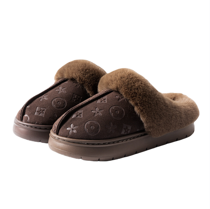 Free shipping Designer Patterned Slippers with Plush Collar & Multi-Color Detail Daily Occasion Wear Fashion Stylish Versatile Trendy