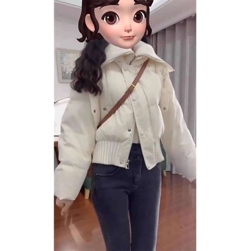 2025 Autumn Winter Women Fake Two Pieces Padded Turn-Down Collar Crop Down Jacket Korean Thick Parkas Outwears Designer Coats Designer Women