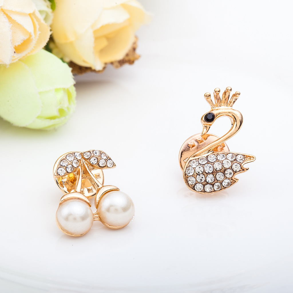Korean Version New Creative Inlaid Dia Animal Owl Swan Cherry Brooch Clothing Accessories