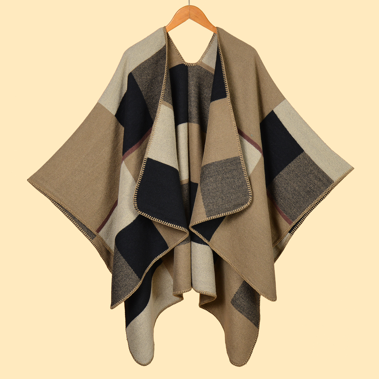 Autumn Winter Scarf Versatile Plaid Womens Travel Shawl Imitation Cashmere Ethnic Style Split Thickened Cape