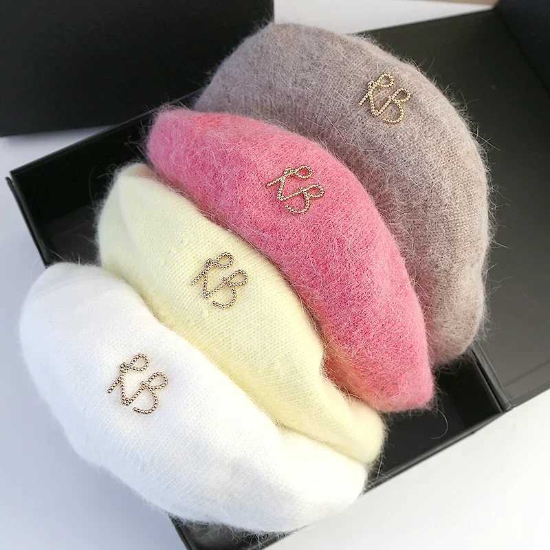 Letter Angora Rabbit Fur Soft Winter Beret for Wen French Elegant Artist Painter Hat Beanies Fem Casual Warm Walking C Y251025