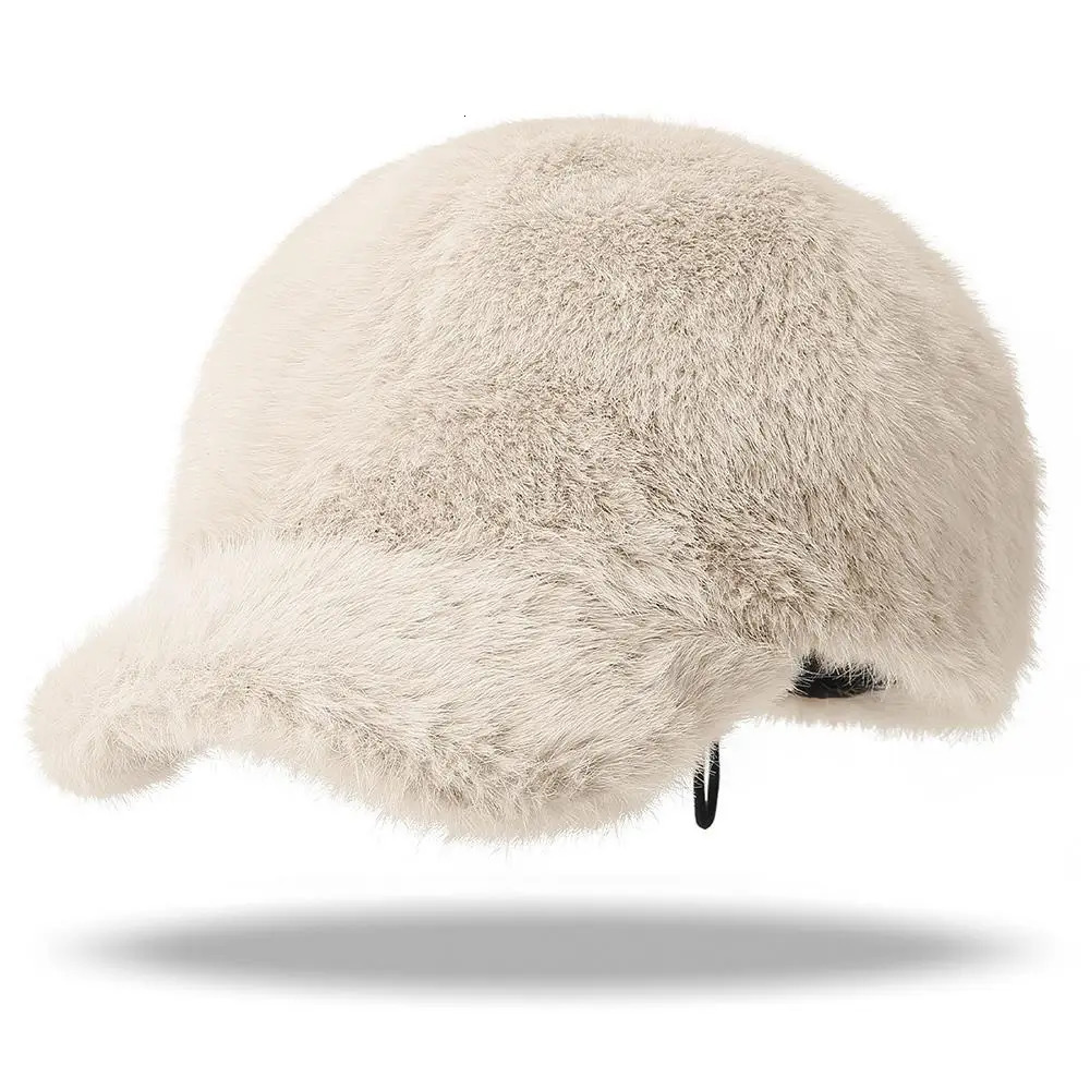 Faux Fur Baseball Cap Solid Color Warm Plush Thick Adjustable Outdoor Warm Winter Cap Soft Fluffy HipHop Hat Visor Peaked Hat 251023