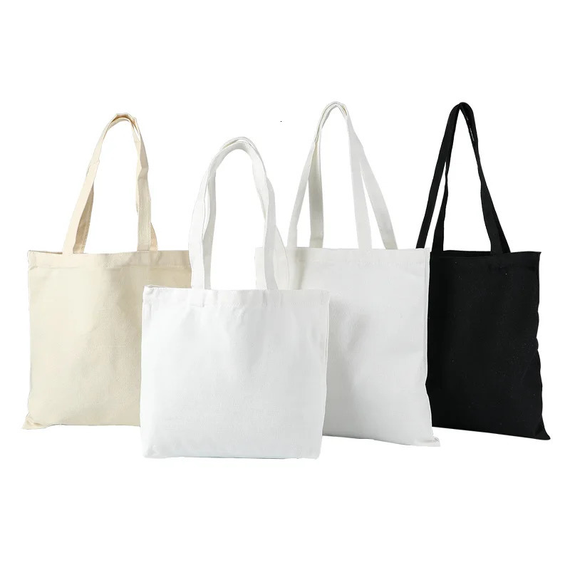 Large Capacity Canvas Shoulder Handbag Folding EcoFriendly Cotton Tote Bags Reusable DIY Bag Grocery Beige Black 251018