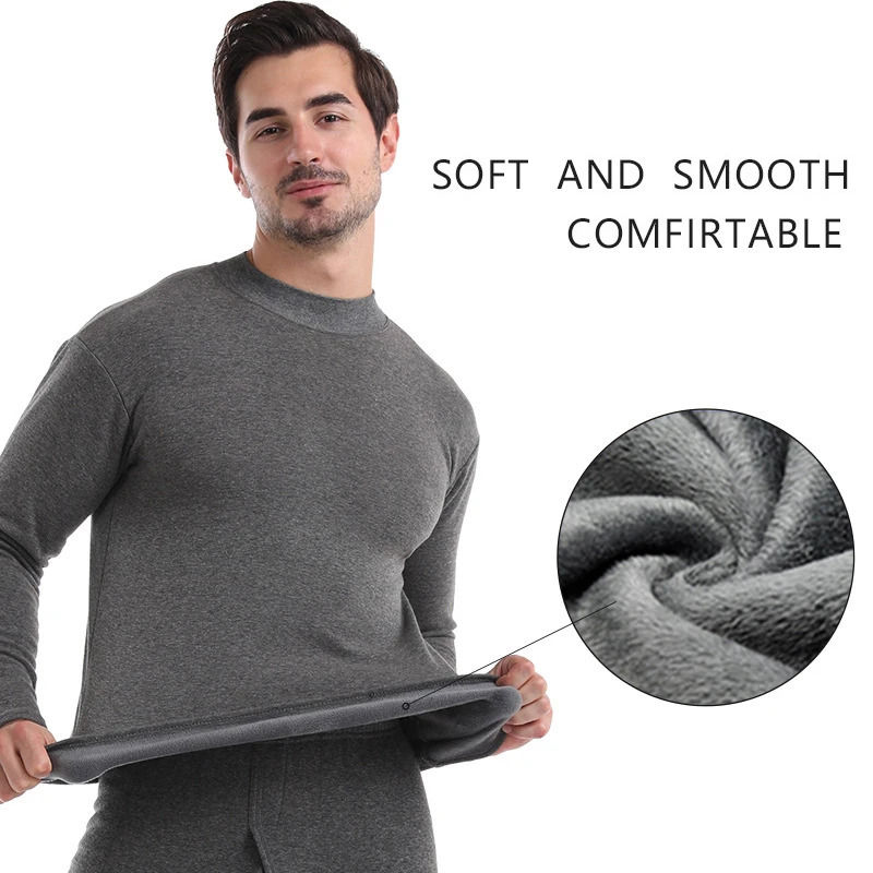 2 Pieces Men Thermal Underwear Set Winter Warm Men Thin Fleece Lined Turtleneck Long Johns Bottom Shirt Pajamas Set Plush Tops 251021