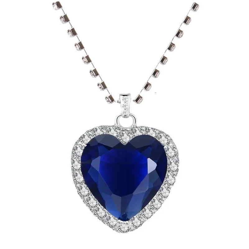 European and American Ocean Heart Titanic Blue Pendant Necklace Fashionable Shining Zircon Eternal Love Red Sweater Cha 251023