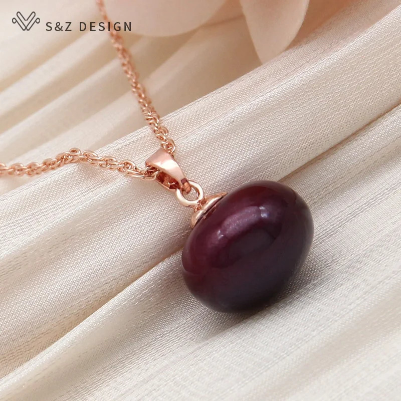 SZ Fashion 585 Rose Gold Color Imitation Big Bread Pearl Pendant Necklace For Women Wedding Party Jewelry 251023