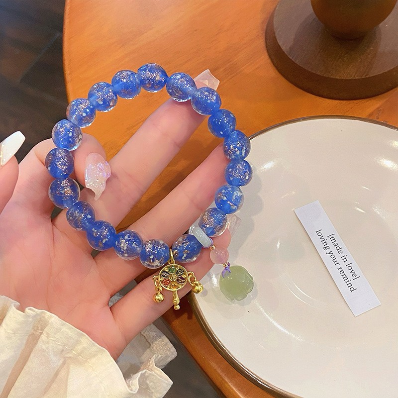 Golden Foil Jade Bead Lotus Hand Bracelet