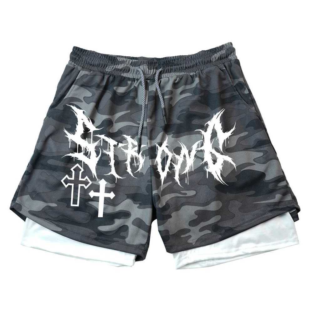 Mens Double Layer 2in1 Shorts Summer Gothic High Street Shorts Compression Quick Dry Breathable Fitness Joggers Casual ShortXJ251025