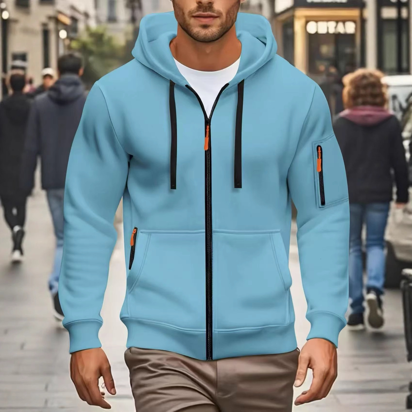 Men's Solid Color Hooded Sweatshirt 2025 Spring New Zipper Cardigan Jacket European Size Casual