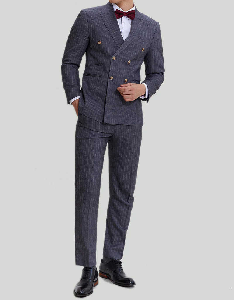 Men's Striped Two-piece Set With Double Breasted Wedding Groom Set With Fine Tail Customization Tuxedo Suits for Men Stage Suit
