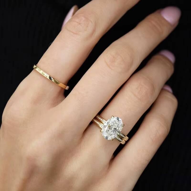 Channel Set Wedding Band 18K Yellow Gold 2CT Oval Moissanite Diamond Engagement Ring Bridal Sets for Women Jewelry
