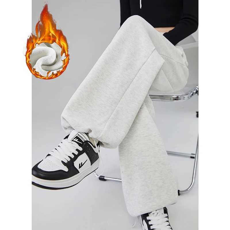 Winter Lady Snow Warm Thin Straight Leg Pants Girls Classic Daily Plush Trousers Women High Waist Thermal Fleece PantsT251025