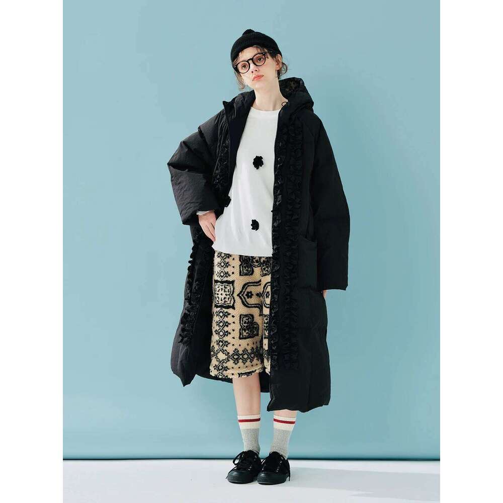 Black Fungus Edge Duck 2025 Women's Winter High-End Long Hooded Down Jacket Coats Designer Women