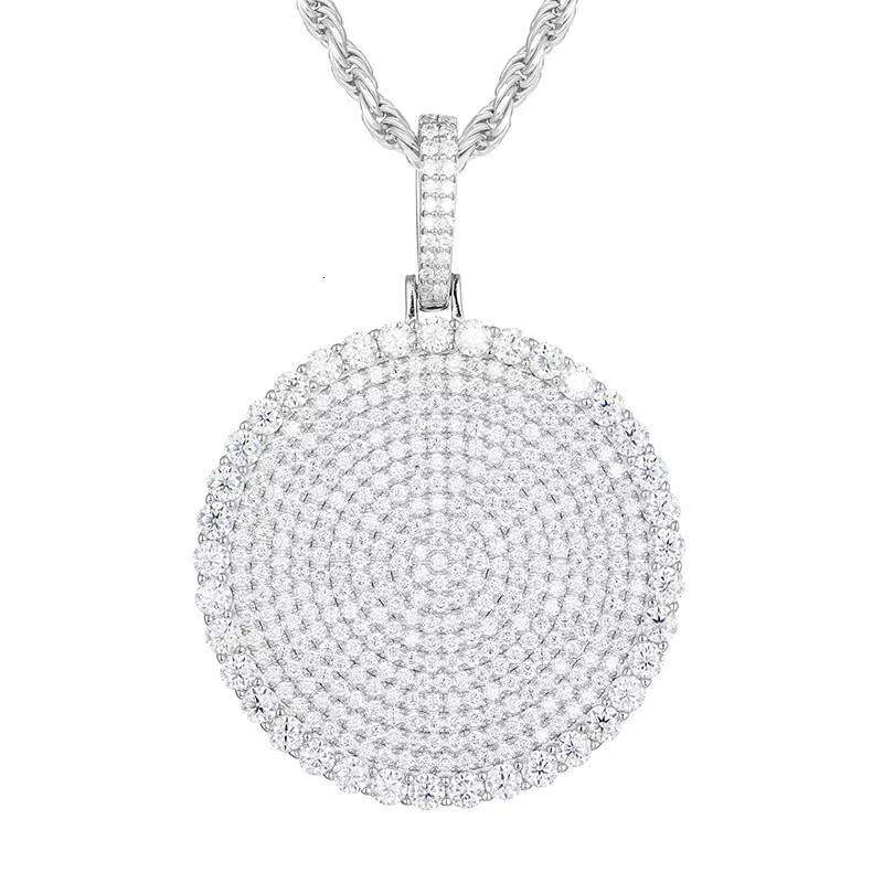 100 Pass Diamond Tester Cheap Iced Out Chain and Pendant Custom Hip Hop Silver Moissanite Diamond Cluster Disc Necklace