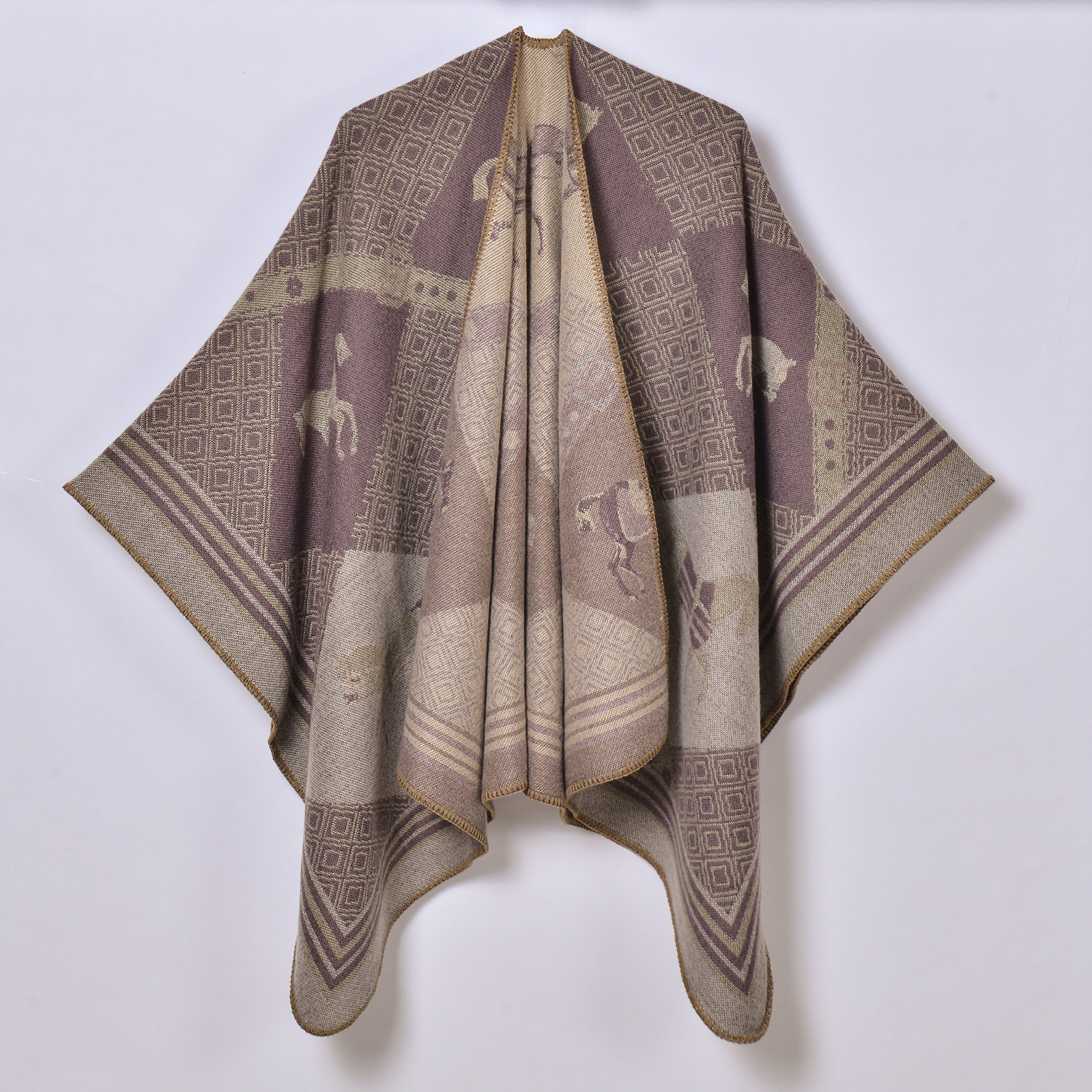 New Womens Runway Shawl Jacquard Split Cape Knitted Outerwear