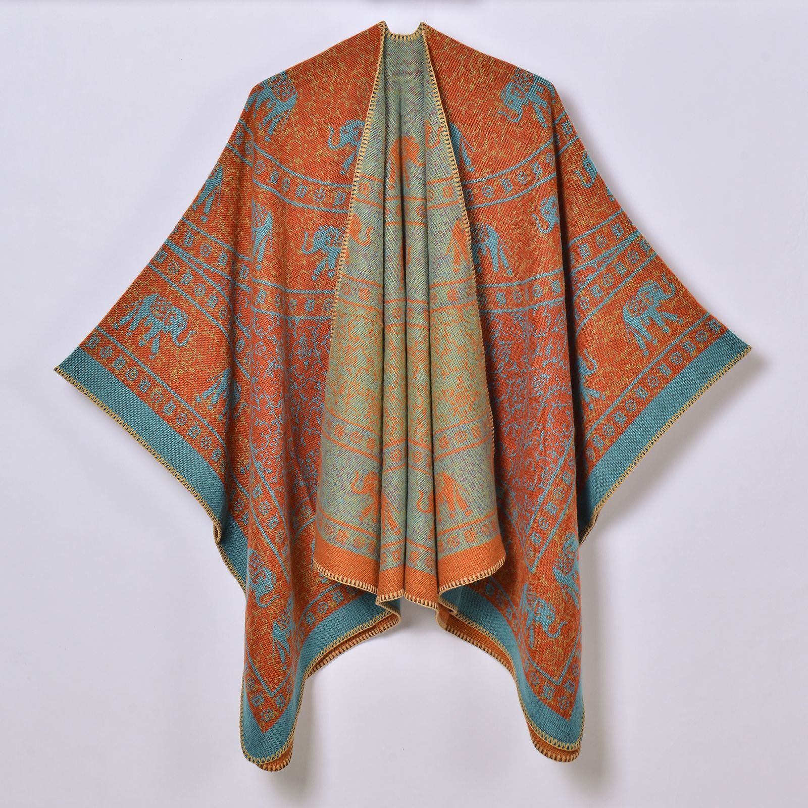 Ethnic Style Thickened Warm Shawl for Women Embroidered Split Cape Knitted Outerwear Hot Sale