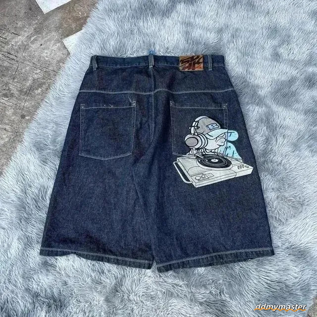 Men's Fashion Denim Jeans: Retro Rhinestone Graphic Black Baggy Gym High Waist Basketball Casual Shorts For Men Ddmymaster