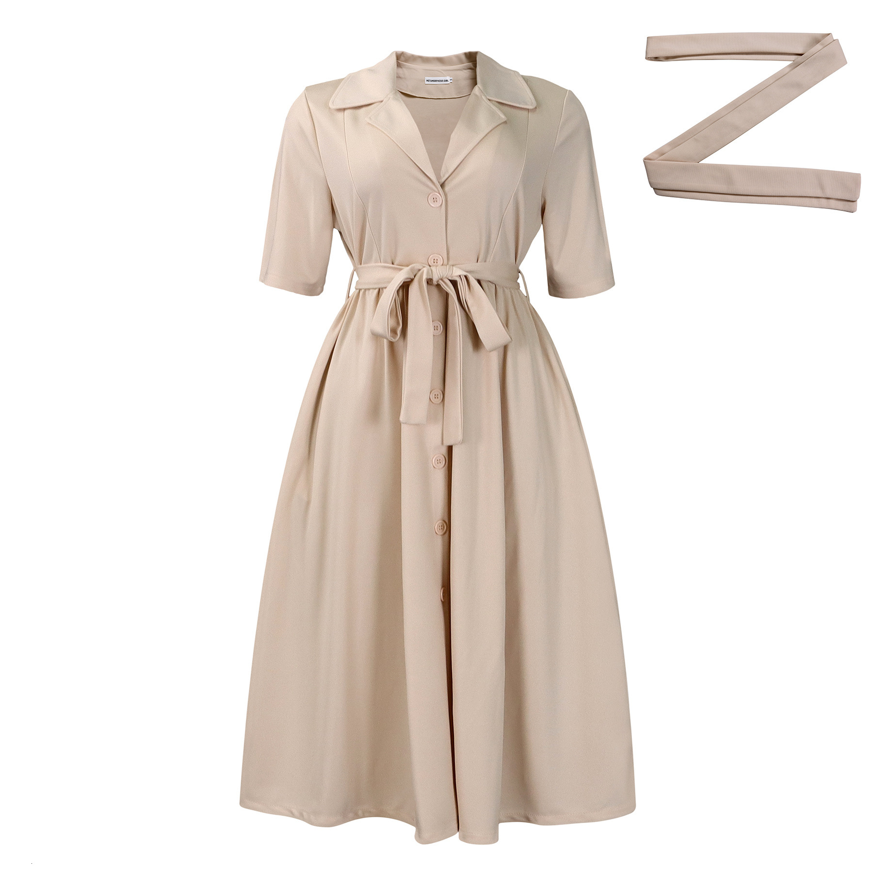 2025 African Women's Summer New Fashion Designer Stand Collar Short Sleeve Solid Color Waist Horn Export Dress