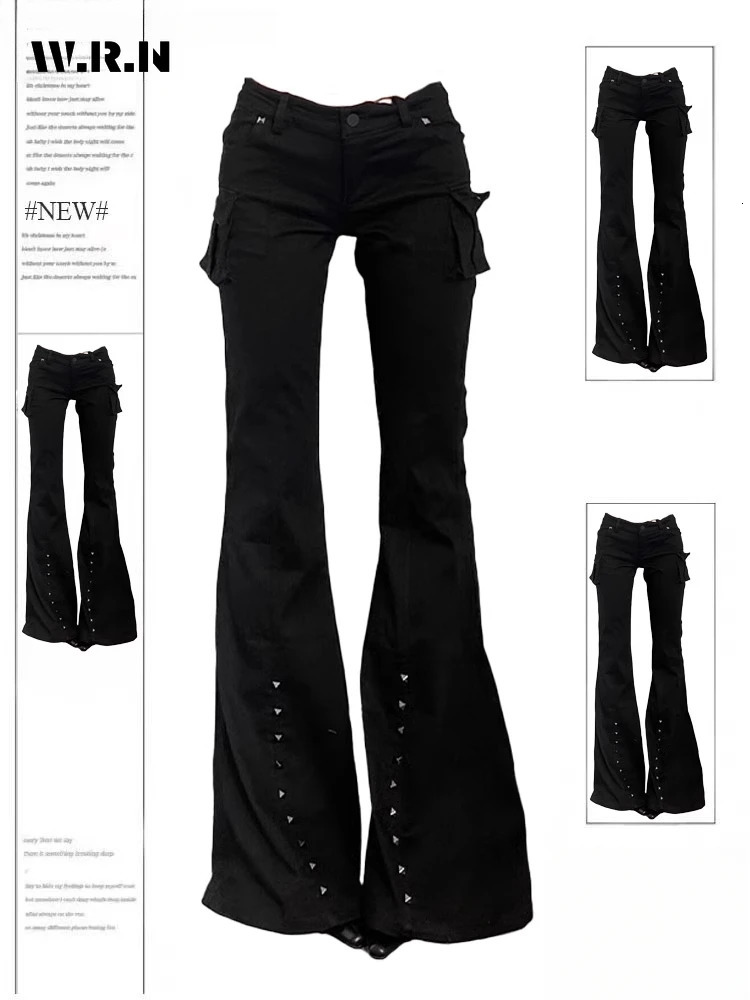 Hight Street Sheath High Waist Flared Jeans Black Kpop Retro Y2K Harajuku Pants Womens Vintage Slim 2000s Skinny Denim Trouser 251023