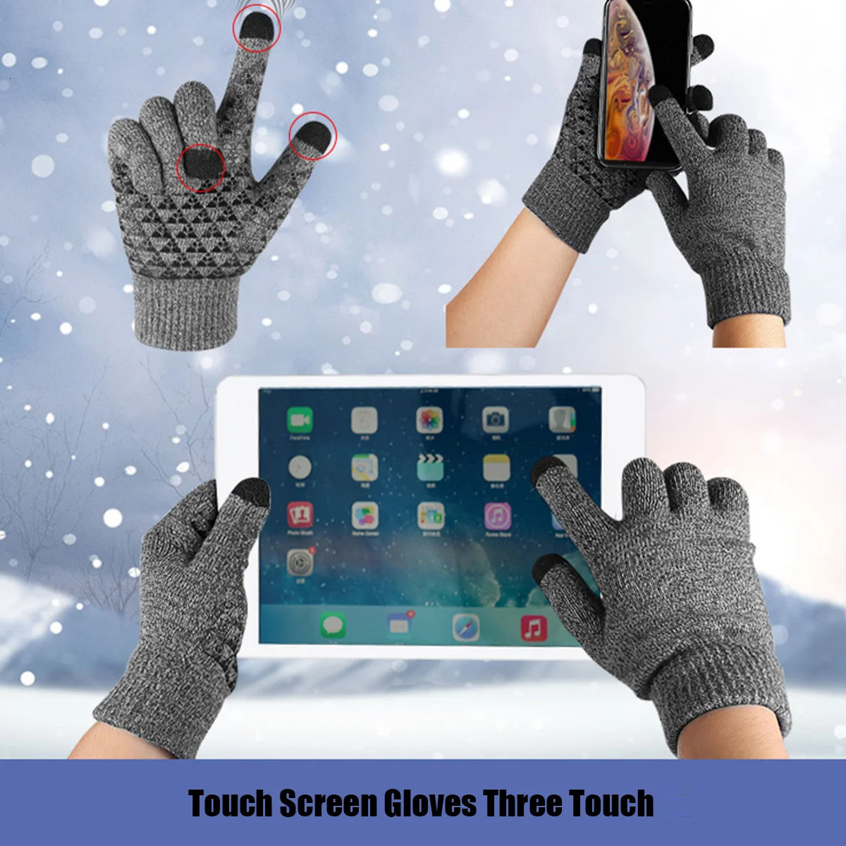 Thickened Velvet 3 Finger Touch Screen Gloves For Women and Men Silicone Palm For Anti Slip Winter Knitted Warm Cotton Gloves 251021