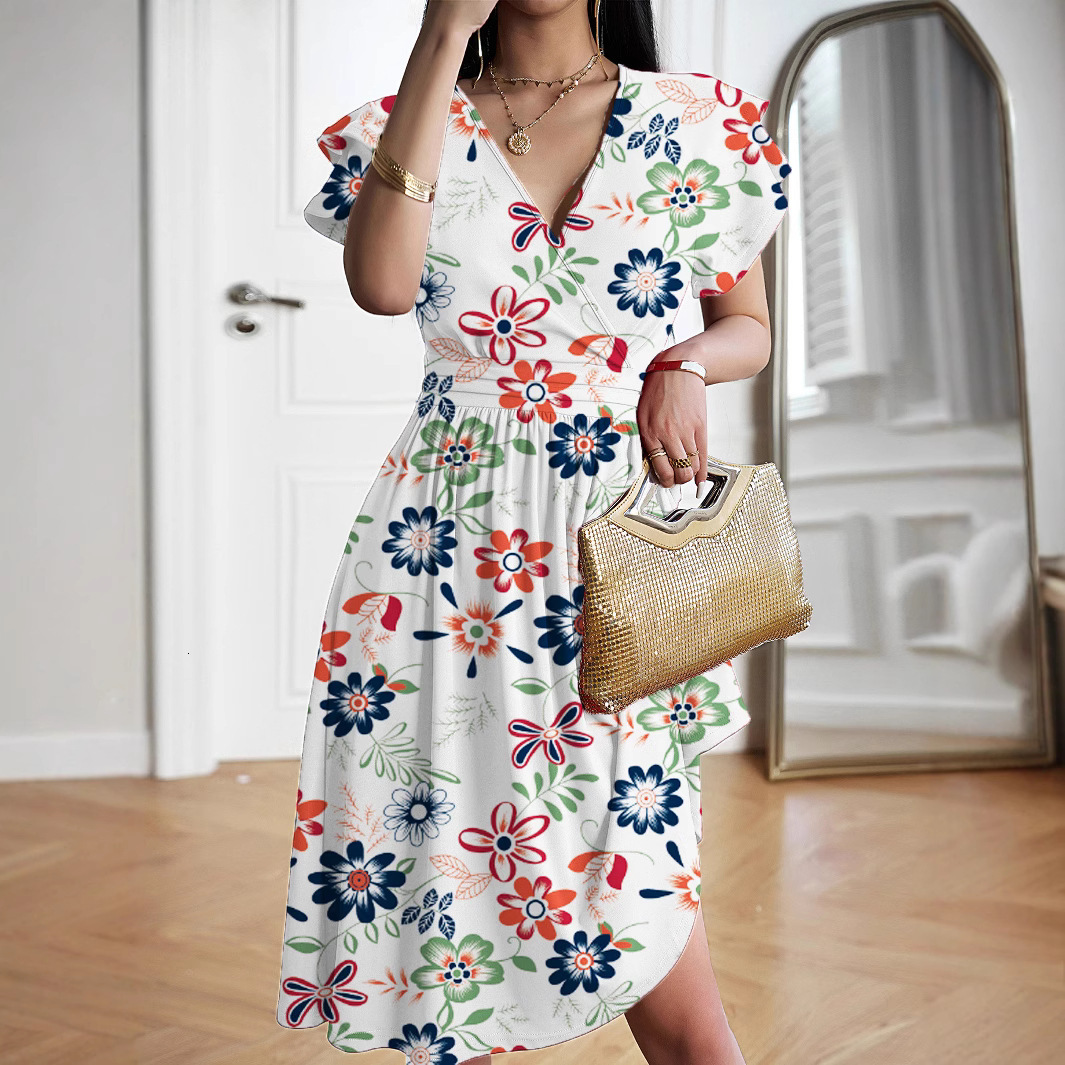 2025 European and American New Dresses Summer Designer Elegant V-neck Mid length Skirt Hot Selling Luxury Skirt