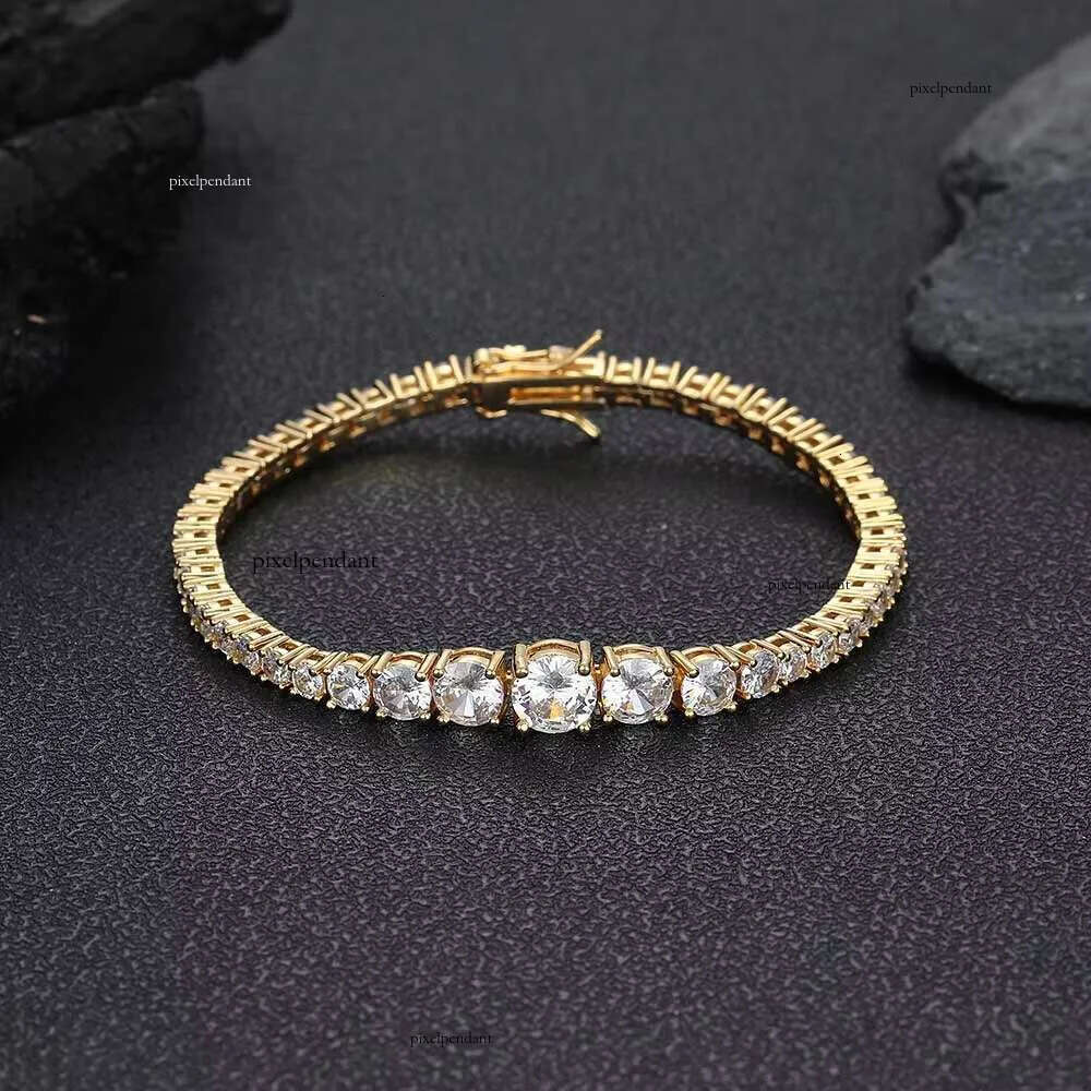 Moissanite New Style Hiphop 3mm-7mm Bling MoissaniteStone Sier Plated Gradient Size Tennis Chain Necklace for Women Jewelry