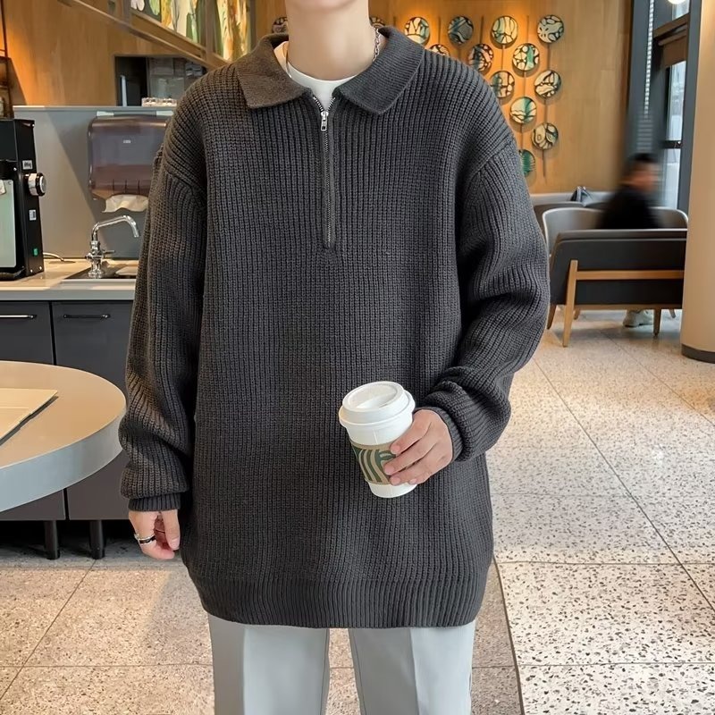 Half-zip Sweater Designer Sweater For Men Spring And Autumn Style Lazy Style Turn-down Collar Knitwear Casual Loose Simple Design