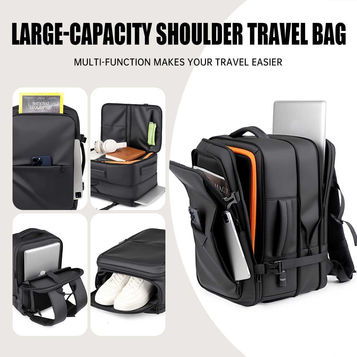Urban Commuting Mens LargeCapacity Business Waterproof Backpack Travel Boarding Laptop Business Trip Backpack Womens Expandable Family Travel W251025
