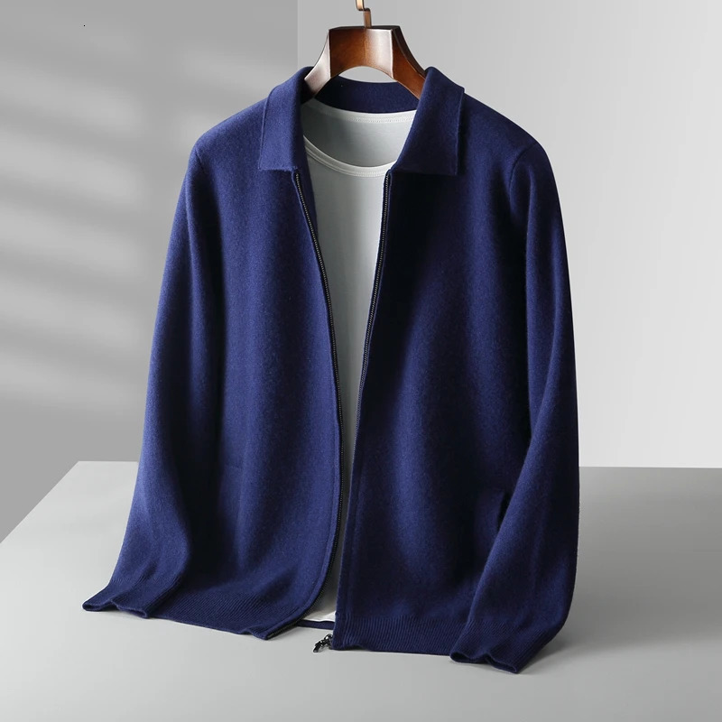 6color autumn and winter mens 100 wool cardigan sweater casual knitted lapel mens business sweater Solid color 251020