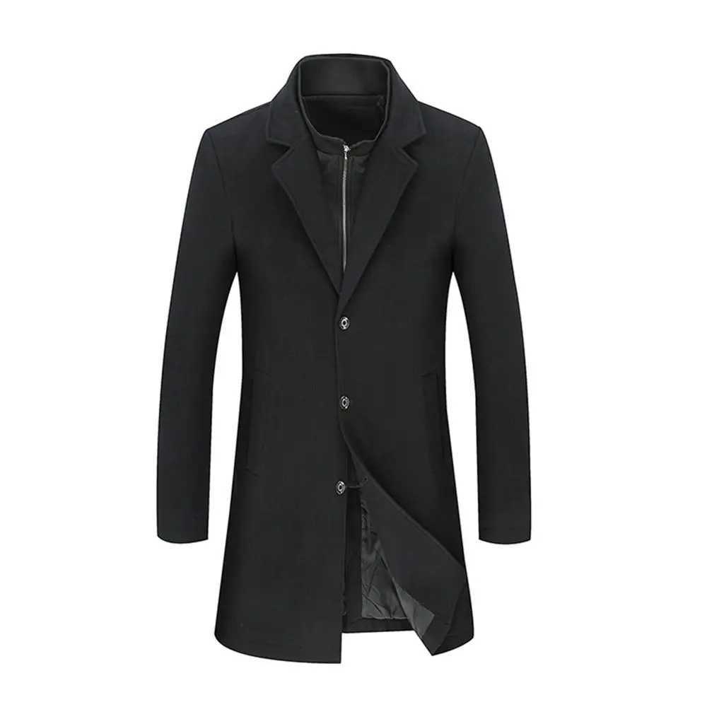 TwoPiece Mens Woolen Coat Oversized Thick VNeck Autumn Winter Jacket British Style Long OvercoatT251025