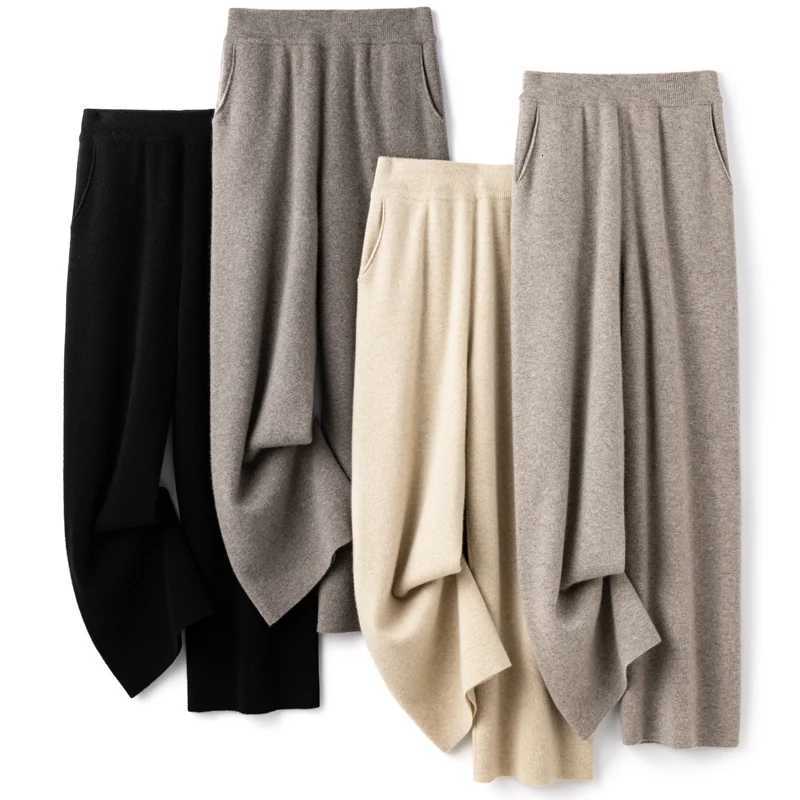 Womens 100 Wool Pants New Autumn and Winter Soft Comfortable HighWaist Knitted Thickening Pants Female Elastic Thin pantsT251025