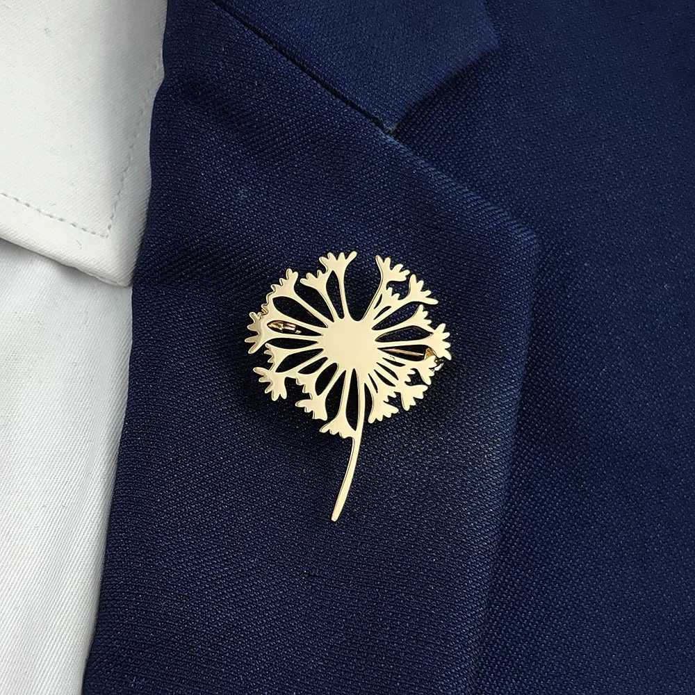 Fashion punk style hollow dandelion stainless steel goldplated 18K brooch black suit accessories wedding matching set J251115