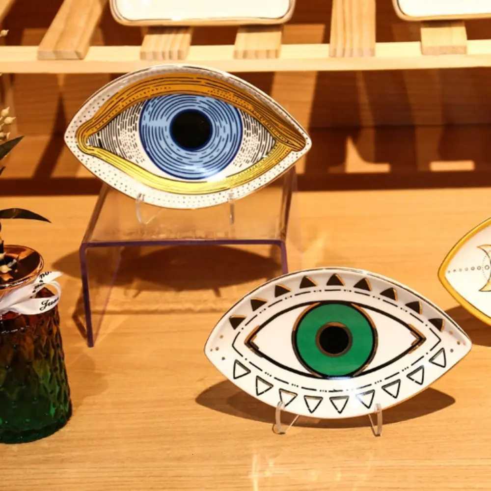Unique Eye Shape Jewelry Tray Ceramic Oval Trinket Plate Modern Art Style Dessert Plate Key Y251025