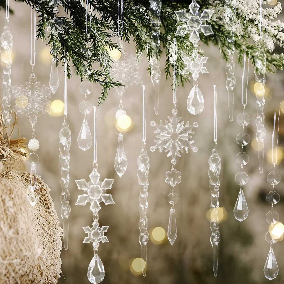 Christmas Crystal Acrylic Ornaments Christmas Decoration for Home 2025 Snowflake Xmas Tree Hanging Pendants New Year Gift 2026 C251024