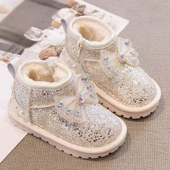 Girl designer fashionable princess snow boots new winter children's wool lining thickened waterproof anti slip baby cotton shoes