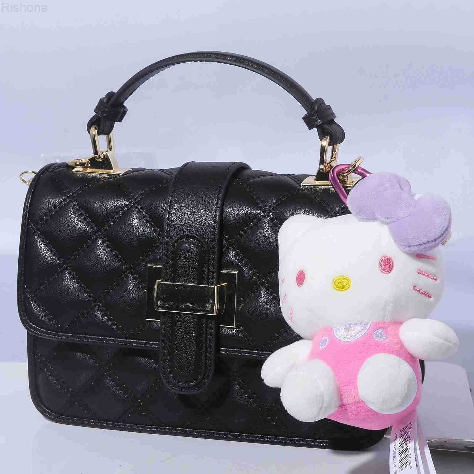 Sanrio Cute Women Hello Kitty Bag Pendant Pink Bow Cat Strawberry Plush Doll Charm Keychain Student Backpack Accessories Girl Gifts H251202