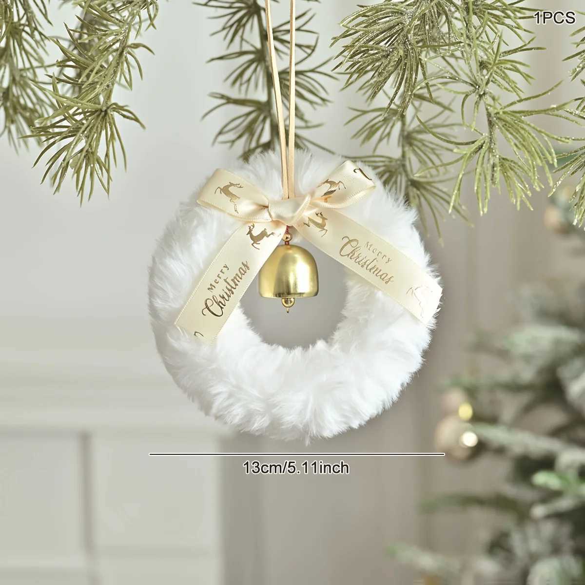 Plush Christmas Wreath Decoration Window Door Hanging Car Hanging Scene Arrangement Christmas Bells Bow Wreaths Party Decoration C251024