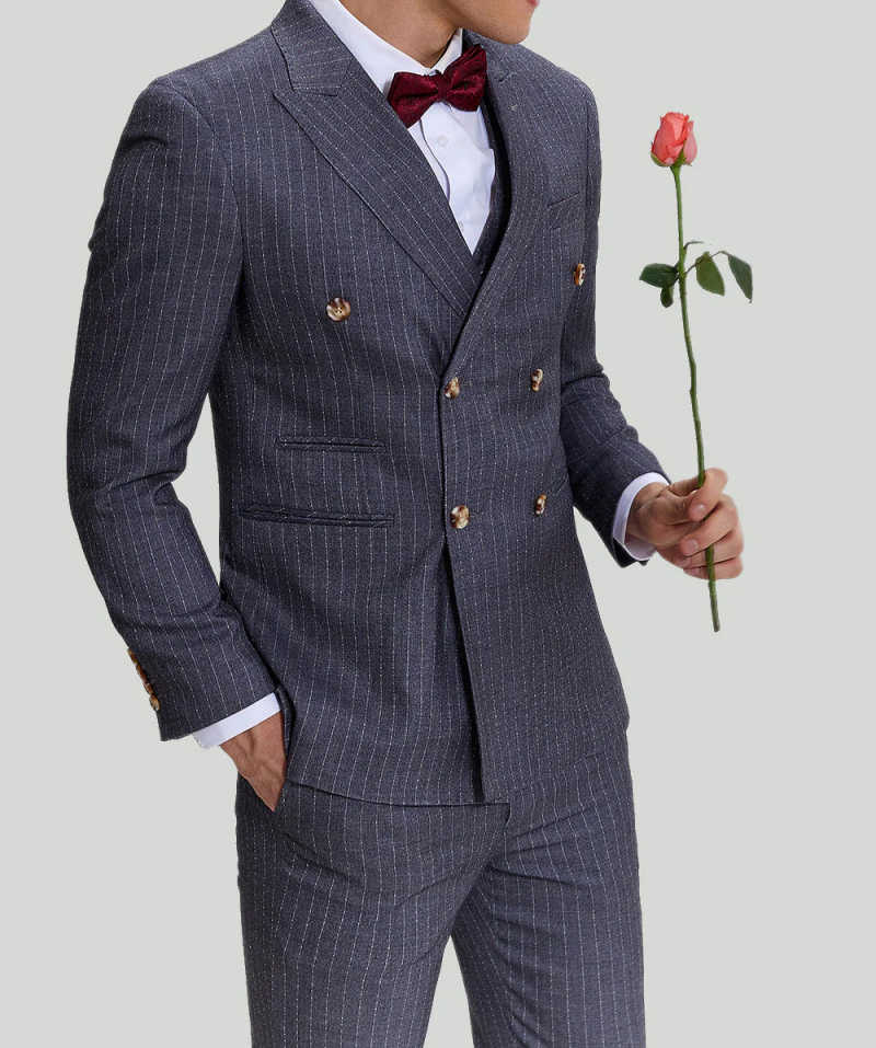 Men's Striped Two-piece Set With Double Breasted Wedding Groom Set With Fine Tail Customization Tuxedo Suits for Men Stage Suit