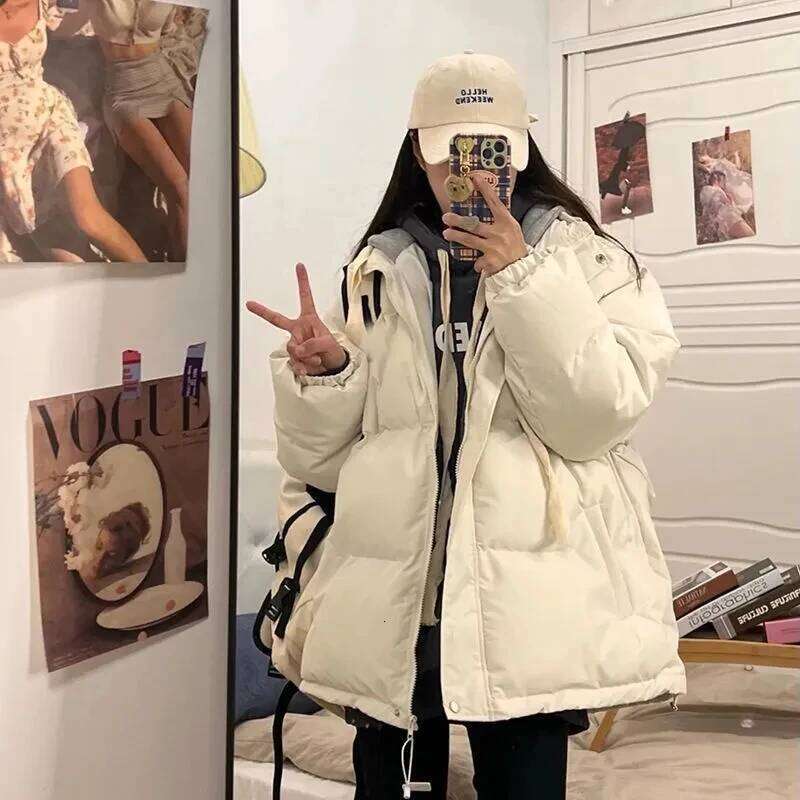 Winter Short Jacket Woman Parkas 2025 Thick Warm Spliced Hooded Parka Oversized Korean Fashion Loose Cotton Padded Outerwear Coats Designer Women