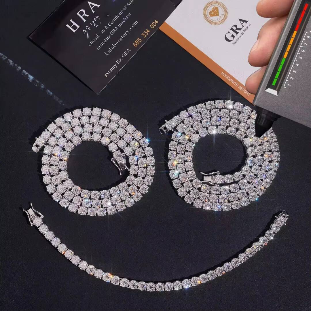 Fast Shipping 925 Silver 5mm Moissanite Tennis Necklace GRA Certificated Iced Out Moissanite Tennis Chain Men