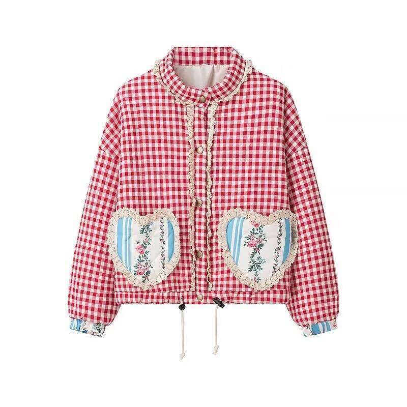 Women Lovely Loose Heart Patterned Parkas 2025 Winter New Long Sleeve Quilted Cotton Padded Jacket Coat Female Cute Outerwear Coats Designer Women