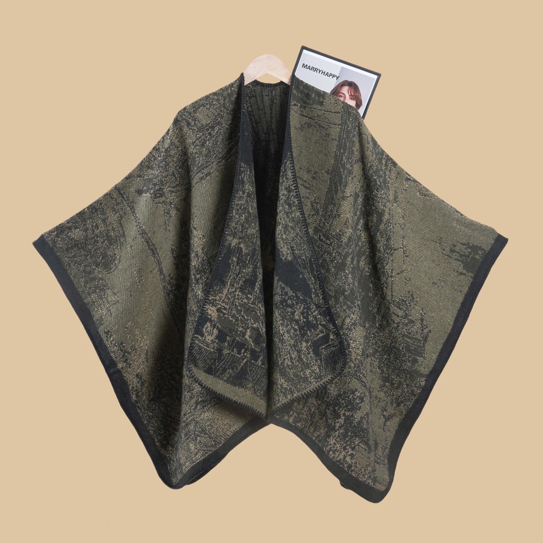 New Oriental Aesthetic Ink Painting DoubleSided Thickened Warm Shawl for Women Autumn and Winter HighEnd Feel Photo Shawl Cape