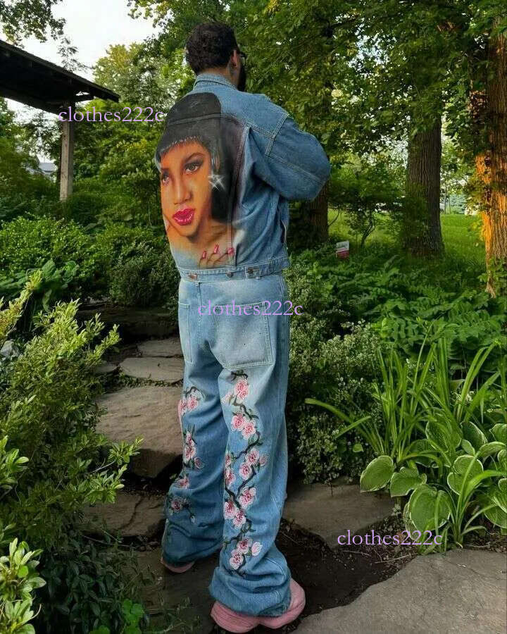 Sakura Embroidered Y2k Clothes Mens Womens Haruku Hip Hop Guy Pocket Retro Baggy Jeans Pants Low Rise Wide Leg Trousers