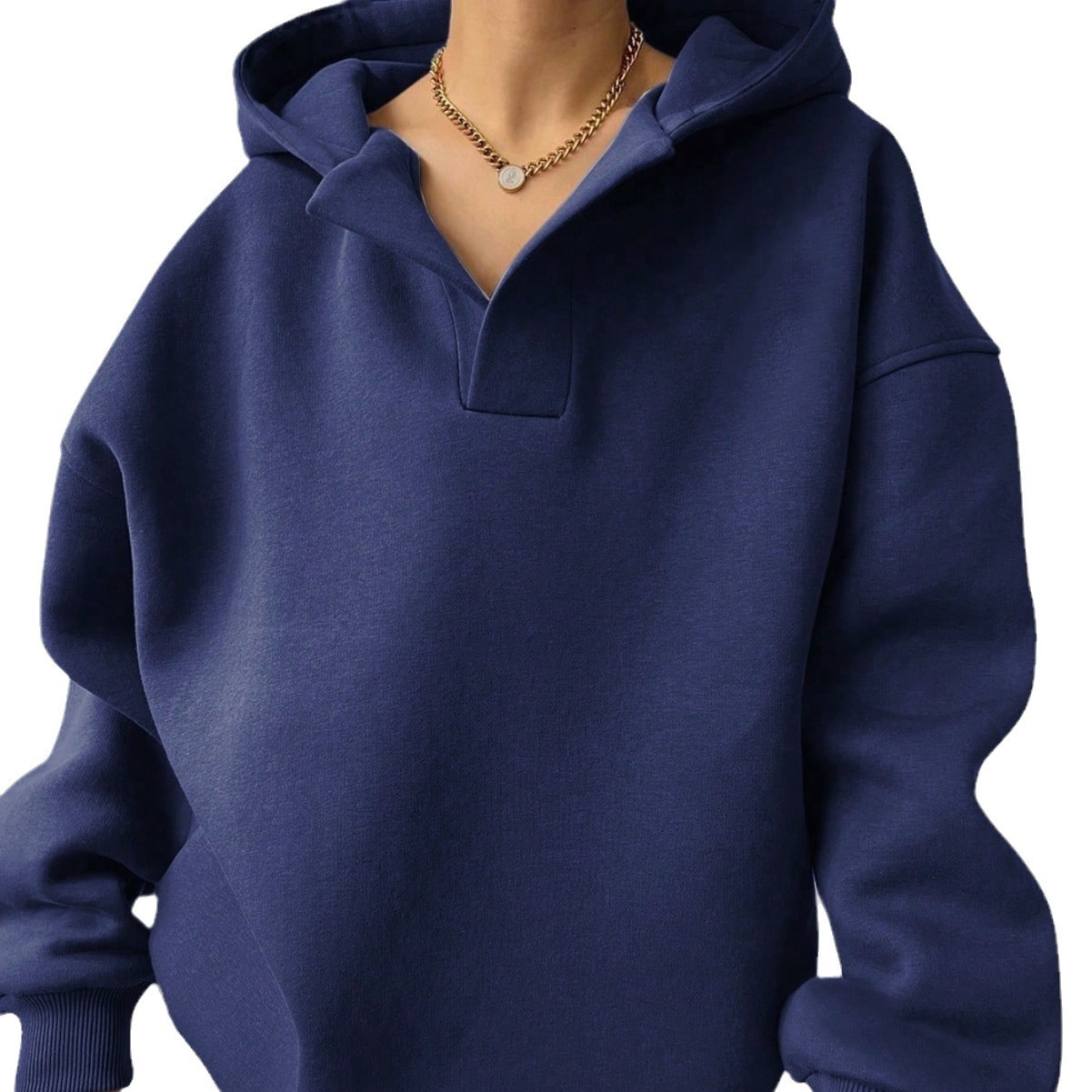 2025 Autumn Winter Women's Solid Color Long Sleeve Hooded Loose Fit Sweatshirt for Women