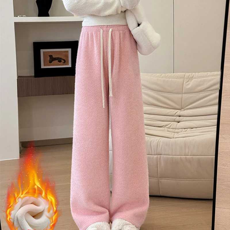 Imitation Mink Soft Pants for Women High Waist Fleece Straight Casual Pants Woman Loose Drawstring Thick Plush Trousers LadiesT251025