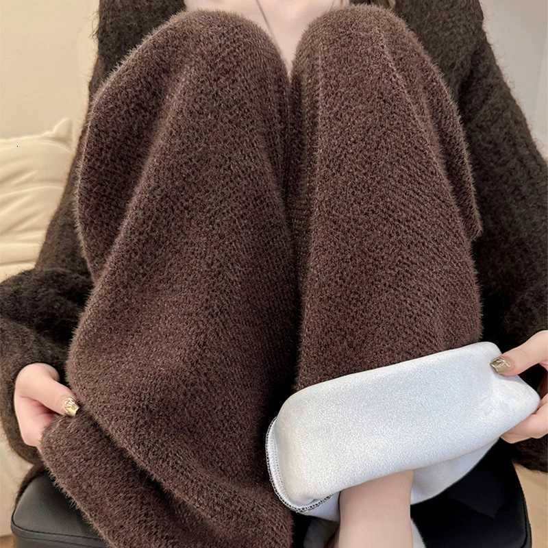 Imitation Mink Soft Pants for Women High Waist Fleece Straight Casual Pants Woman Loose Drawstring Thick Plush Trousers LadiesT251025