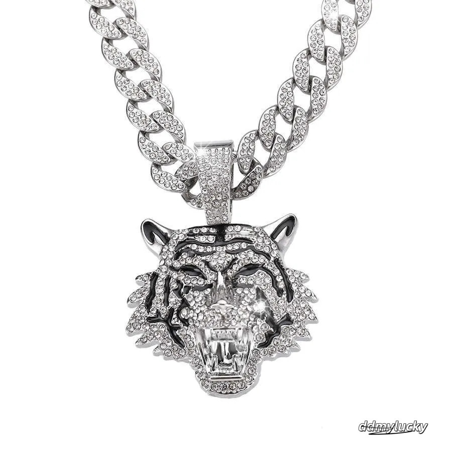 Men's Hip-Hop Tiger Pendant Necklace: Alloy Cuban Chain With 3D Full Dia Style Ddmylucky