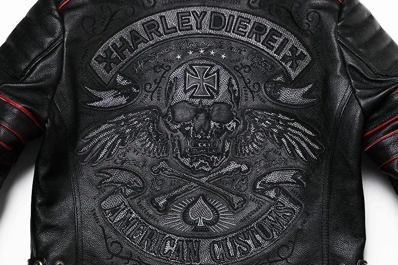Embroidery Skull Fashion Genuine Leather Jacket Mens Natural Cowhide Motorcycle Jacket Slim Moto Coat Size S6XL 251024