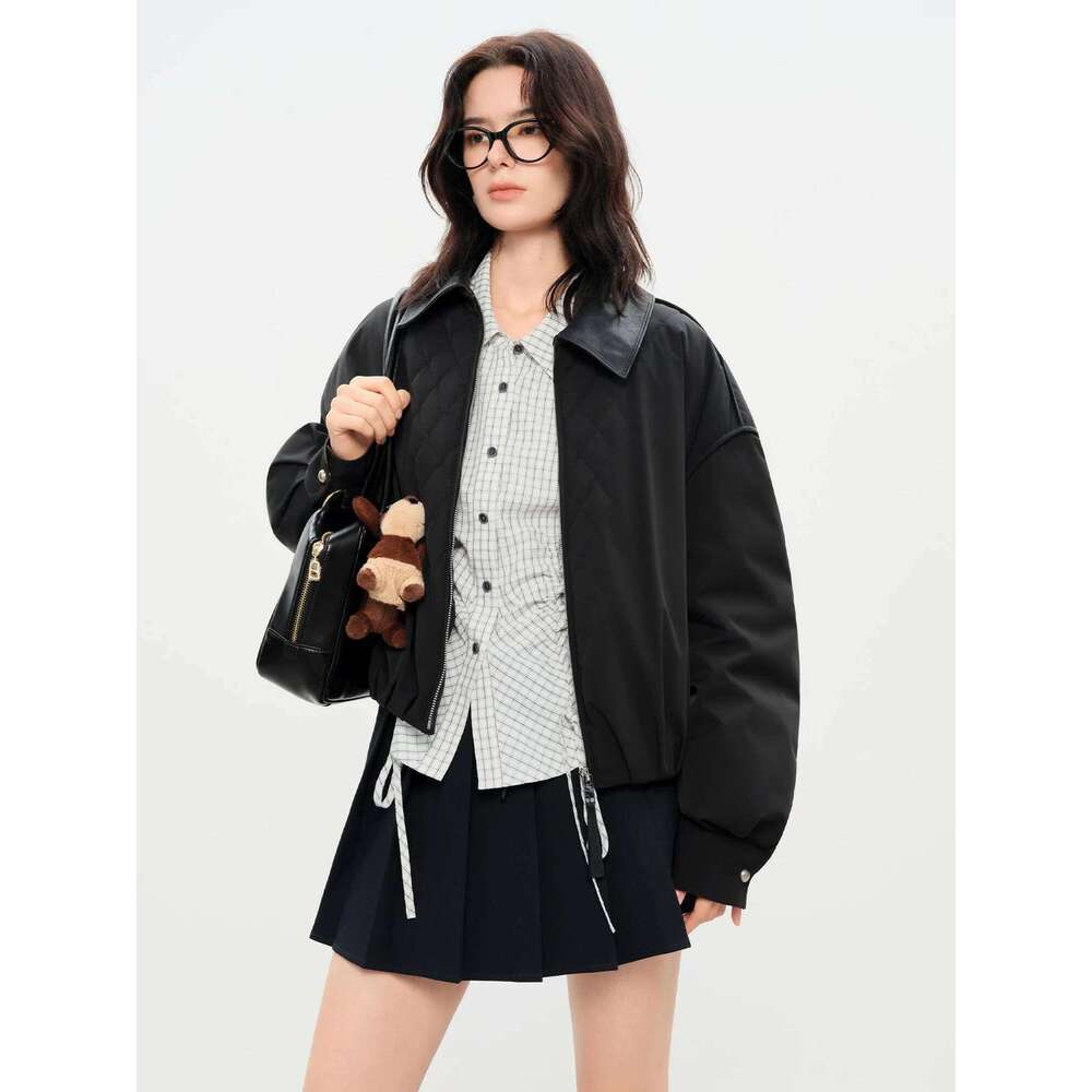 Barn Style Lightweight Padded Jacket Women's 2025 Winter Vintage Academic Plaid Panel Short Coat Retro College Outerwear Coats Designer Women