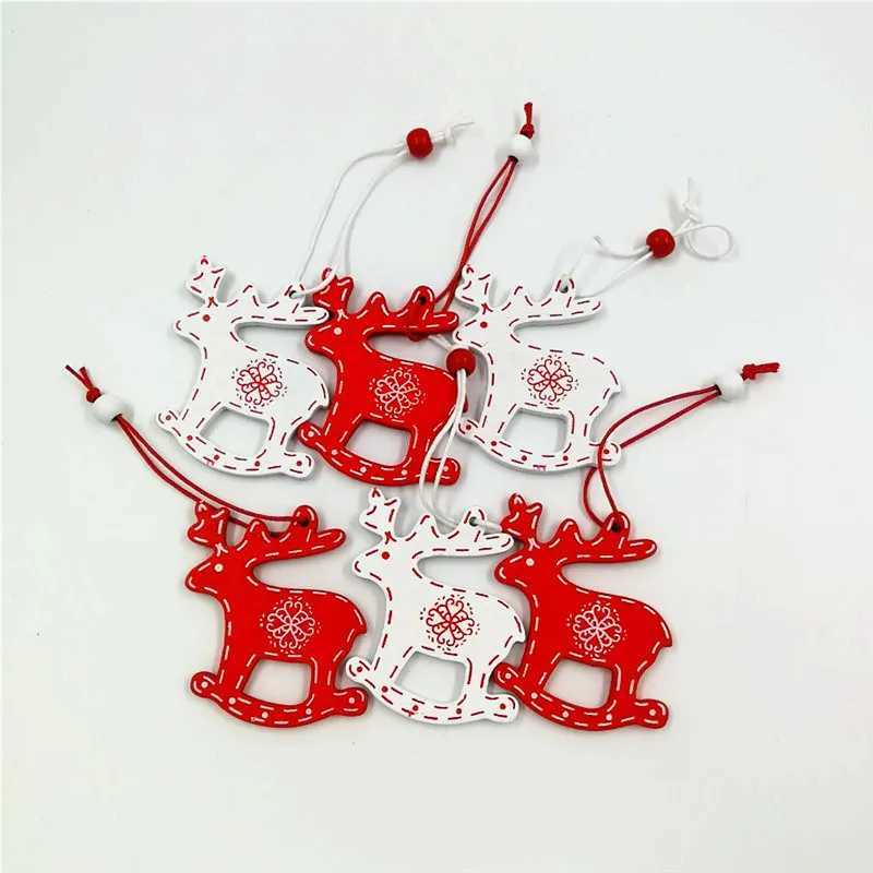 New 12pcsSet Christmas Decoration Pure Wood Pendant Elk Bell Snowflake Stars Wood Pendant Christmas Tree Pendant Decor Supplies C251024